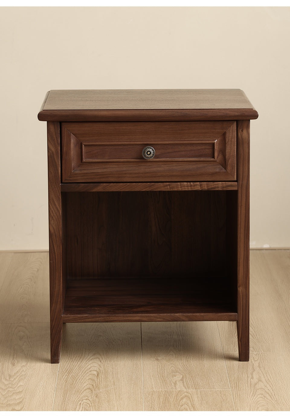 Modern Acacia Wood 1-Drawer Nightstand | Bedside Table with Open Shelf | Dark Wood Finish | J.L.HOME DECOR