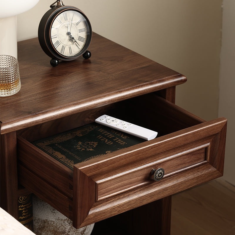 Modern Acacia Wood 1-Drawer Nightstand | Bedside Table with Open Shelf | Dark Wood Finish | J.L.HOME DECOR