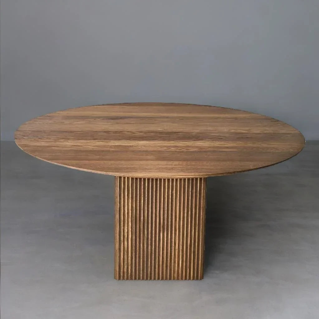 AuraNova Classic Round Solid Wood Dining Table – Brown Finish, 4-Seater by J.L.HOME DECOR