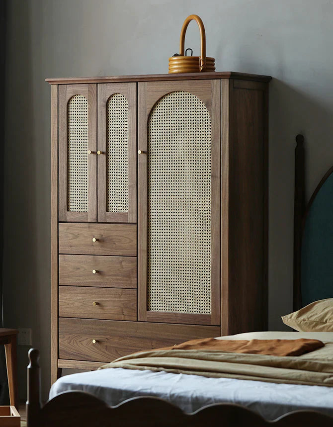 Handcrafted Acacia Wood Wardrobe with Rattan Panel – Eco Friendly, Customizable Storage Solution | J.L.HOME DECOR