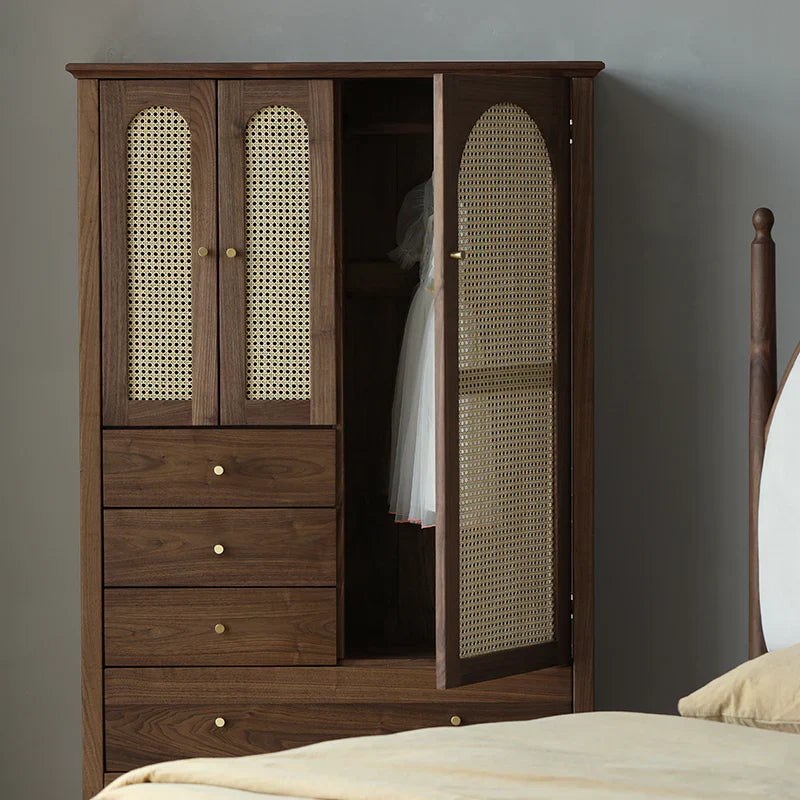 Handcrafted Acacia Wood Wardrobe with Rattan Panel – Eco Friendly, Customizable Storage Solution | J.L.HOME DECOR