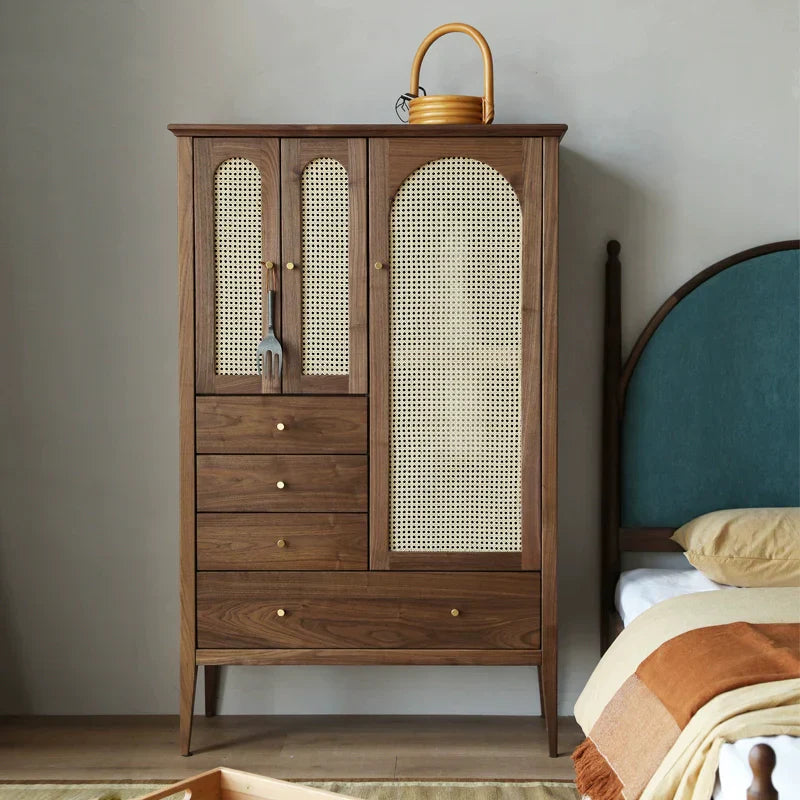 Handcrafted Acacia Wood Wardrobe with Rattan Panel – Eco Friendly, Customizable Storage Solution | J.L.HOME DECOR