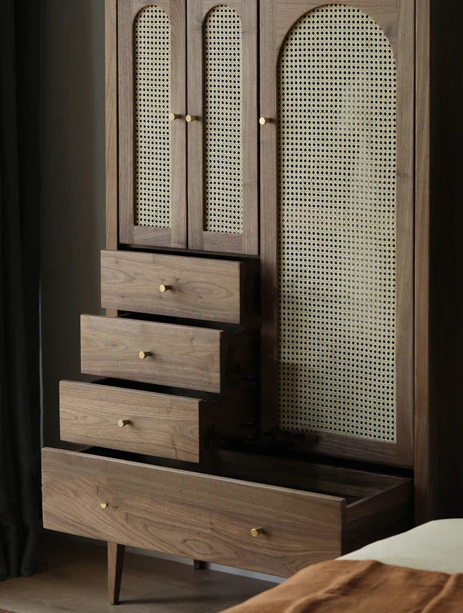 Handcrafted Acacia Wood Wardrobe with Rattan Panel – Eco Friendly, Customizable Storage Solution | J.L.HOME DECOR