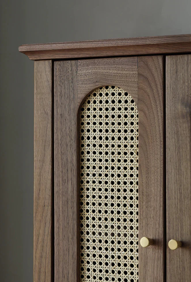 Handcrafted Acacia Wood Wardrobe with Rattan Panel – Eco Friendly, Customizable Storage Solution | J.L.HOME DECOR
