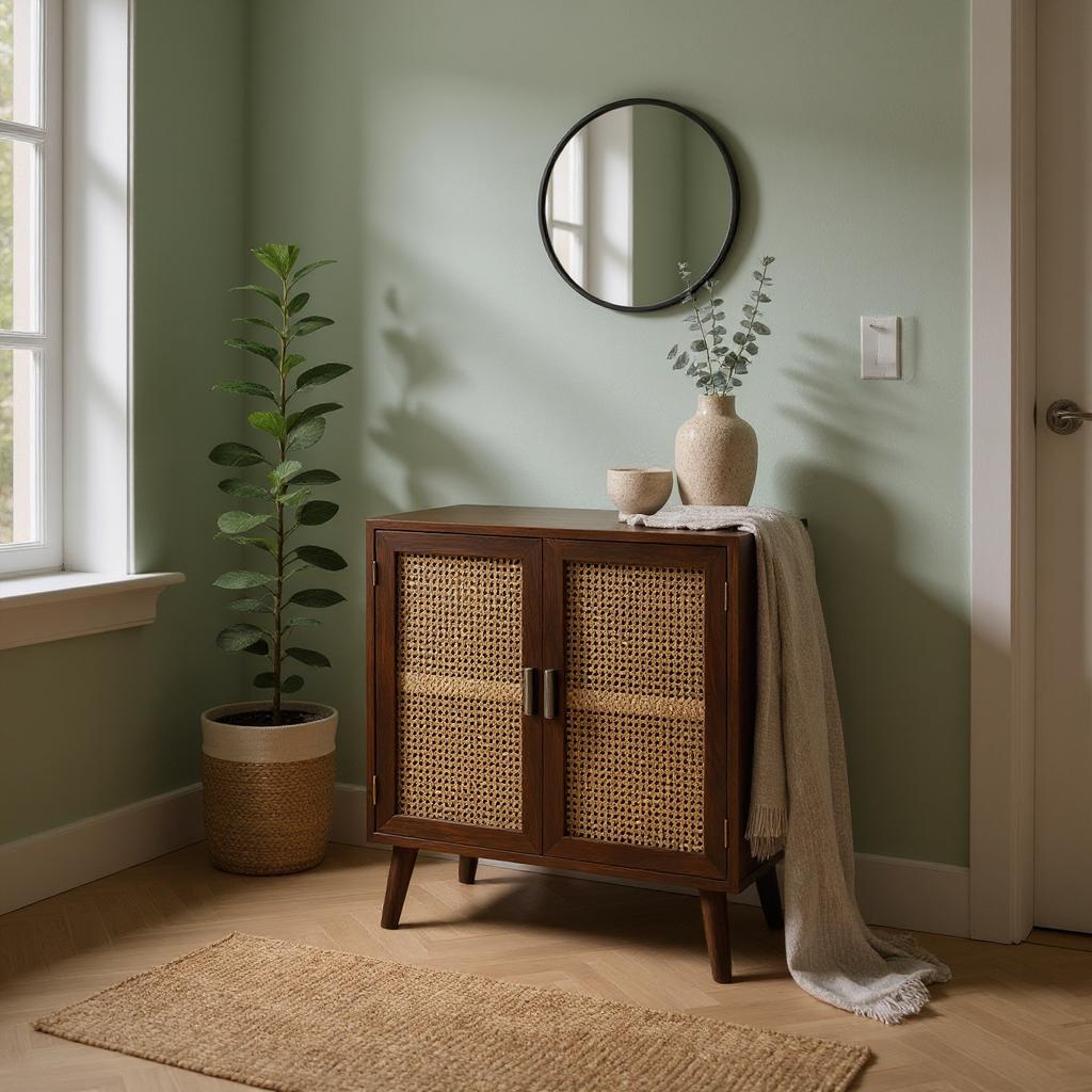 Handcrafted Mango Wood & Rattan 2-Door Accent Cabinet | Boho Storage Unit | Cane Weave Cabinet | J.L.HOME DECOR