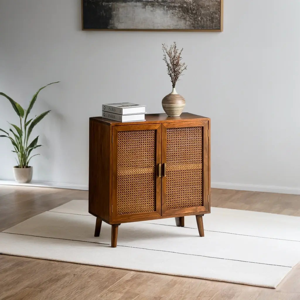Handcrafted Mango Wood & Rattan 2-Door Accent Cabinet | Boho Storage Unit | Cane Weave Cabinet | J.L.HOME DECOR Cabinet  2-Door Cabinet jlhomedecor2021.myshopify.com