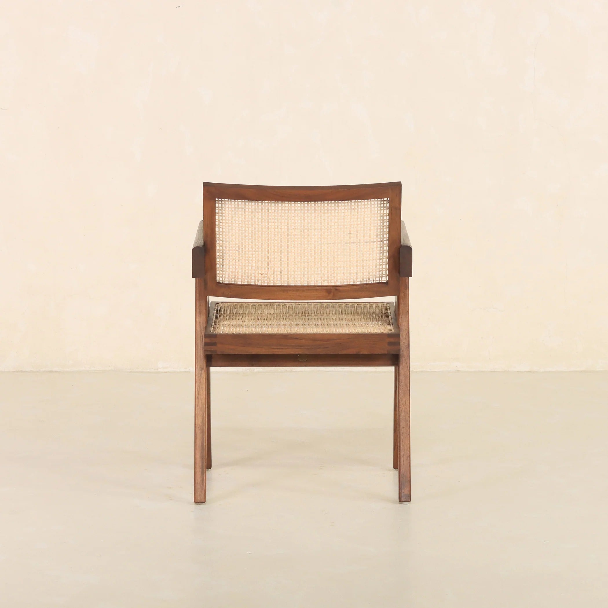 Dark Walnut Cane Rattan Dining Chair | Solid Mango Wood Handcrafted Armchair | Mid-Century Modern Seating | J.L.HOME DECOR