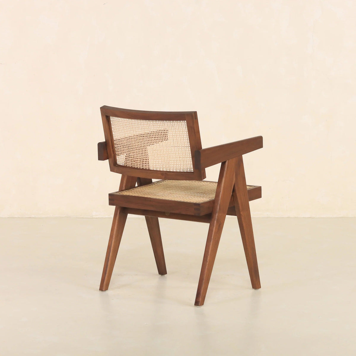Dark Walnut Cane Rattan Dining Chair | Solid Mango Wood Handcrafted Armchair | Mid-Century Modern Seating | J.L.HOME DECOR
