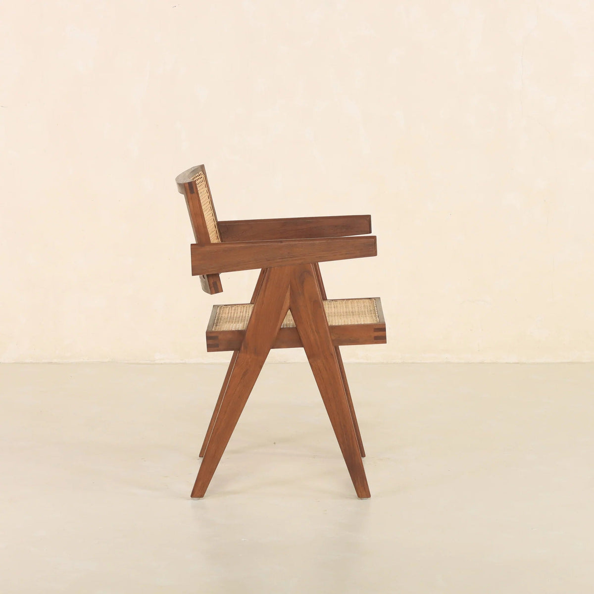 Dark Walnut Cane Rattan Dining Chair | Solid Mango Wood Handcrafted Armchair | Mid-Century Modern Seating | J.L.HOME DECOR