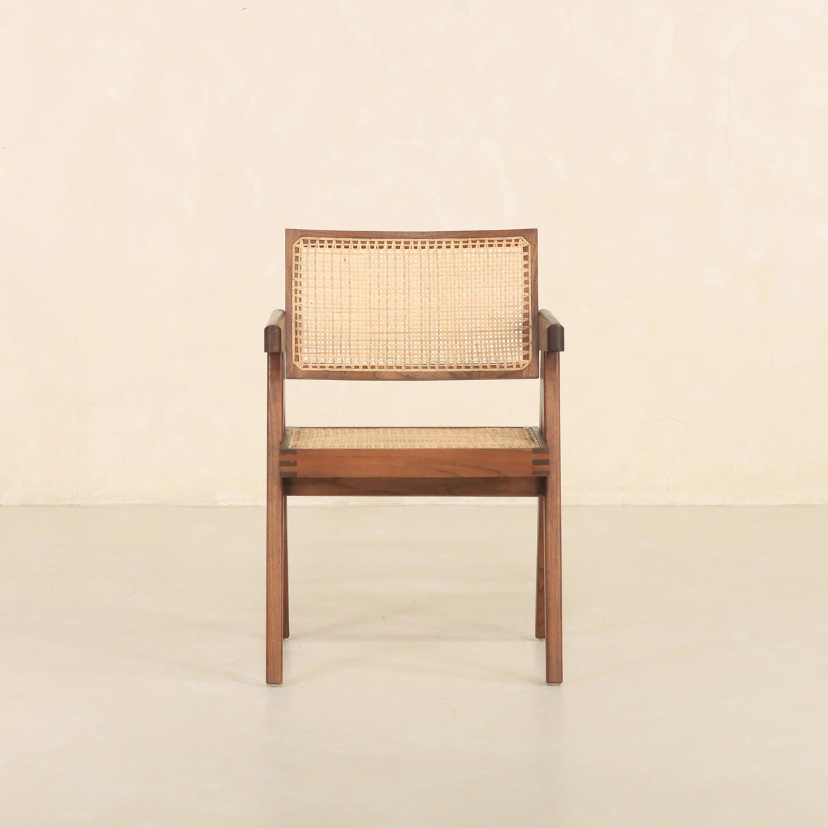 Dark Walnut Cane Rattan Dining Chair | Solid Mango Wood Handcrafted Armchair | Mid-Century Modern Seating | J.L.HOME DECOR