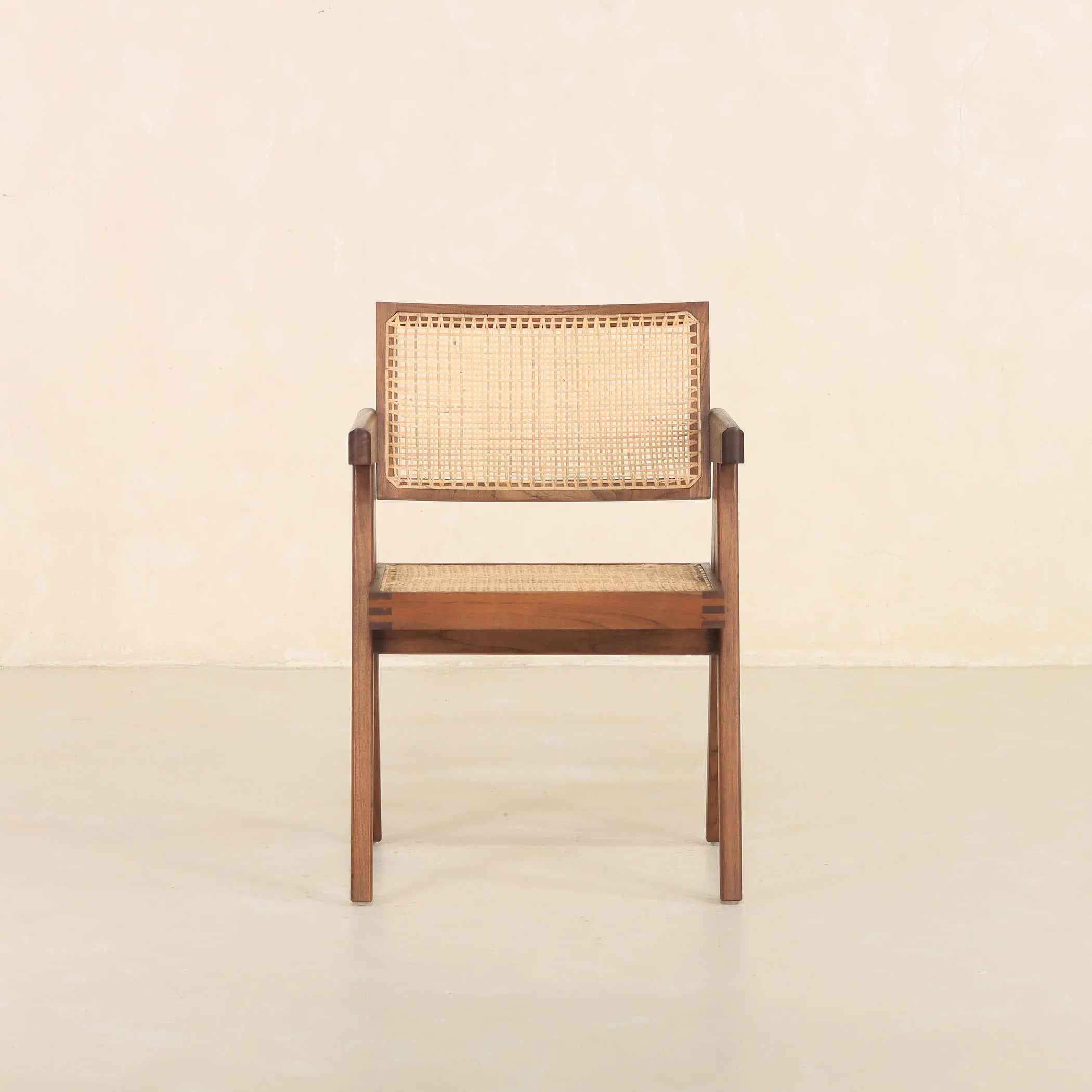 Dark Walnut Cane Rattan Dining Chair | Solid Mango Wood Handcrafted Armchair | Mid-Century Modern Seating | J.L.HOME DECOR