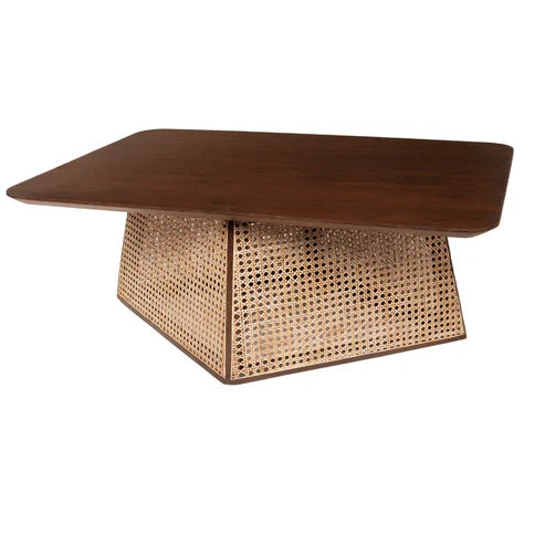 Handcrafted Cane & Solid Wood Coffee Table – 38"x31"x18" | Modern Rattan Center Table by J.L.HOME DECOR