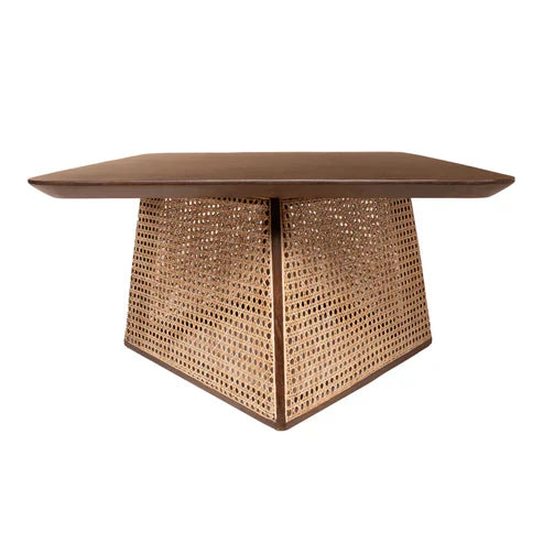 Handcrafted Cane & Solid Wood Coffee Table – 38"x31"x18" | Modern Rattan Center Table by J.L.HOME DECOR