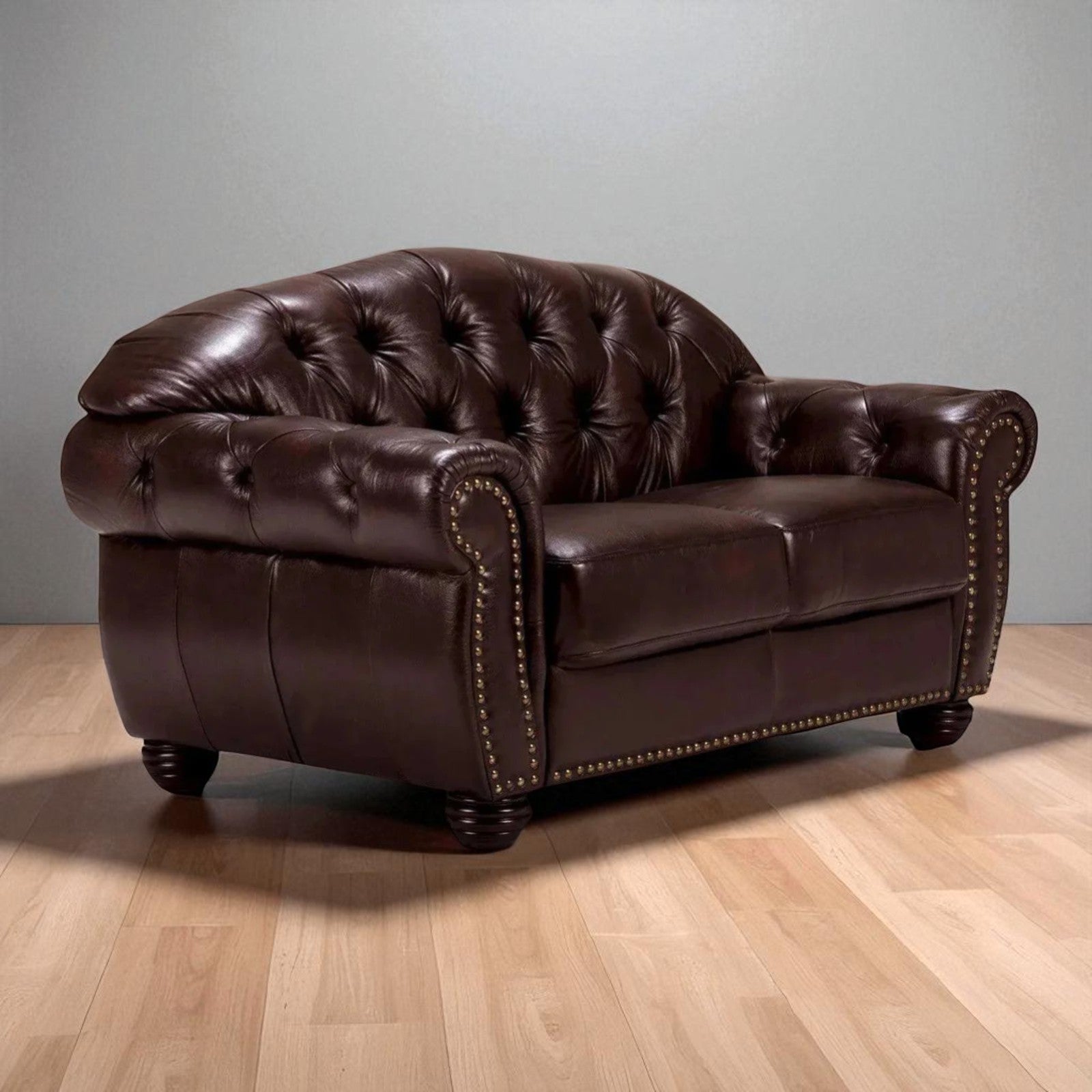 DuoBelle Luxe Brown Leather 2-Seater Sofa – Handcrafted Intimate Comfort by J.L.HOME DECOR