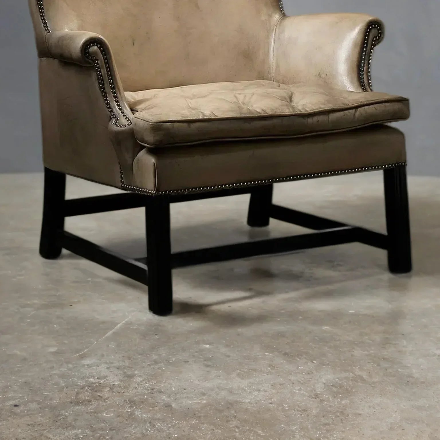 Imperium Slate Wingback Leather Chair – Handcrafted Slate Brown/Bone Accent by J.L.HOME DECOR