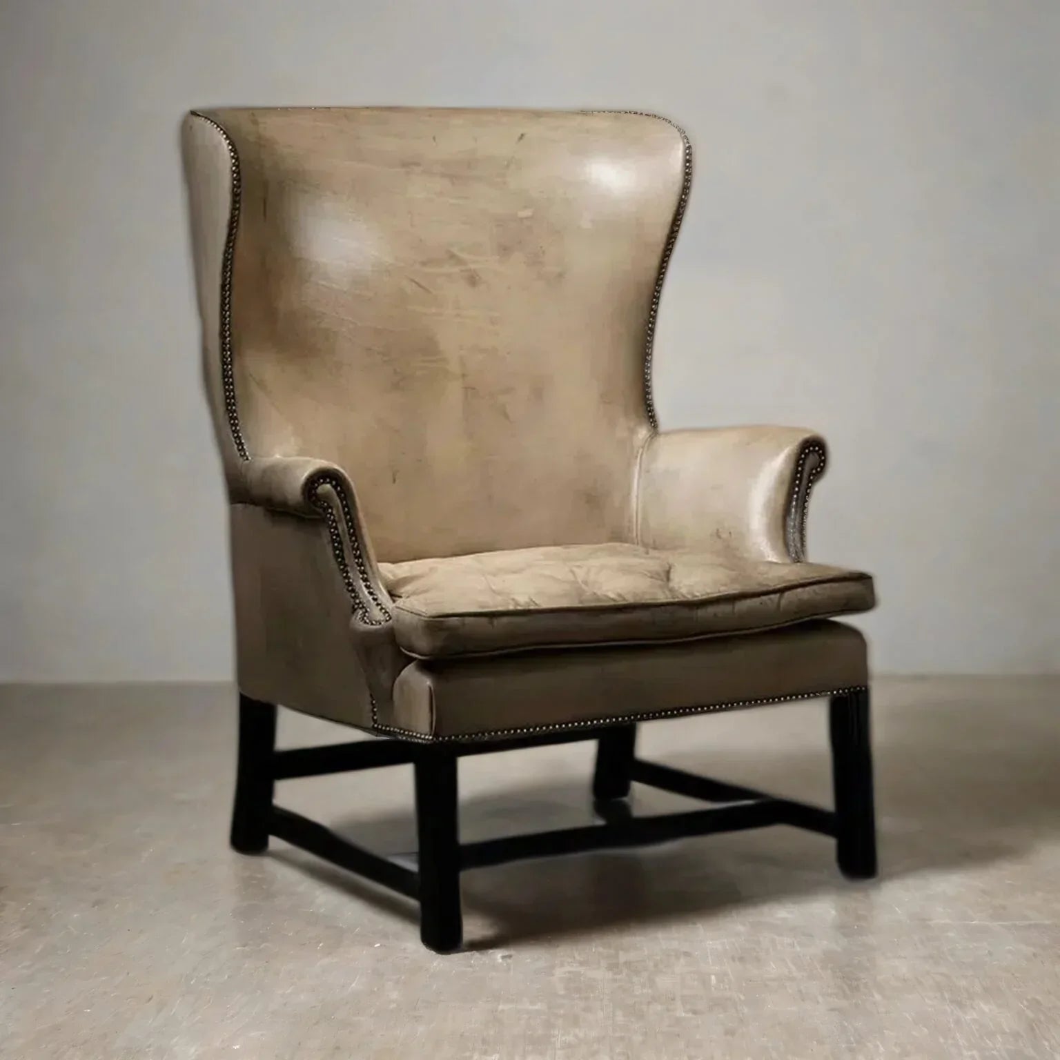 Imperium Slate Wingback Leather Chair – Handcrafted Slate Brown/Bone Accent by J.L.HOME DECOR