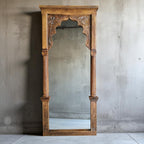 Antique‑Inspired Carved Wooden Wall Mirror in Distressed Brown — Rustic Barn Entryway/Table Mirror | Living Furn India .