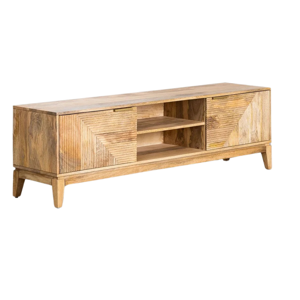 Handcrafted Mango Wood & Rattan Coffee Table with Open Storage | Mid-Century Modern Living Room Centerpiece | J.L.HOME DECOR