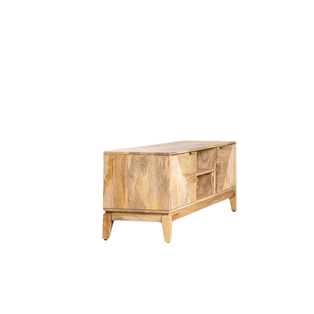 Handcrafted Mango Wood & Rattan Coffee Table with Open Storage | Mid-Century Modern Living Room Centerpiece | J.L.HOME DECOR
