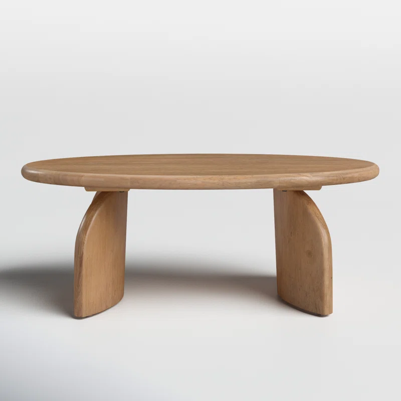 Oval Solid Wood Coffee Table | Modern Sculptural Base | Natural Wood Living Room Centerpiece | J.L.HOME DECOR