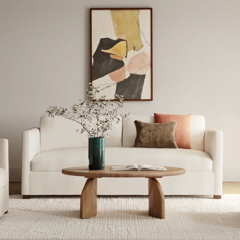 Oval Solid Wood Coffee Table | Modern Sculptural Base | Natural Wood Living Room Centerpiece | J.L.HOME DECOR