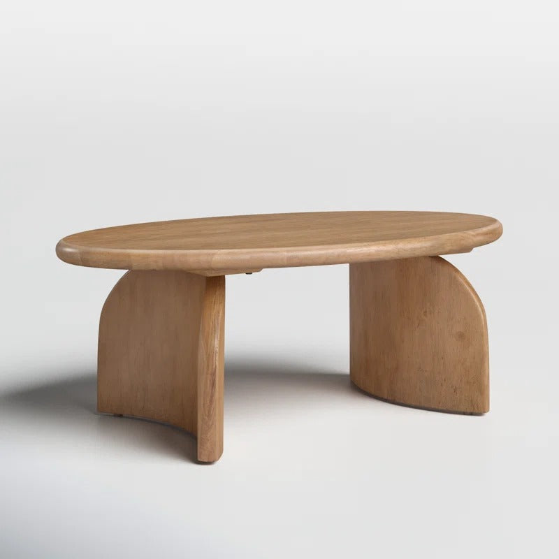 Oval Solid Wood Coffee Table | Modern Sculptural Base | Natural Wood Living Room Centerpiece | J.L.HOME DECOR