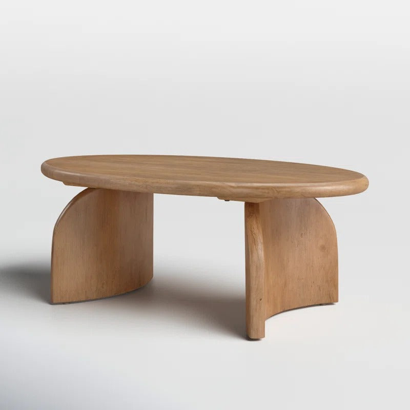 Oval Solid Wood Coffee Table | Modern Sculptural Base | Natural Wood Living Room Centerpiece | J.L.HOME DECOR