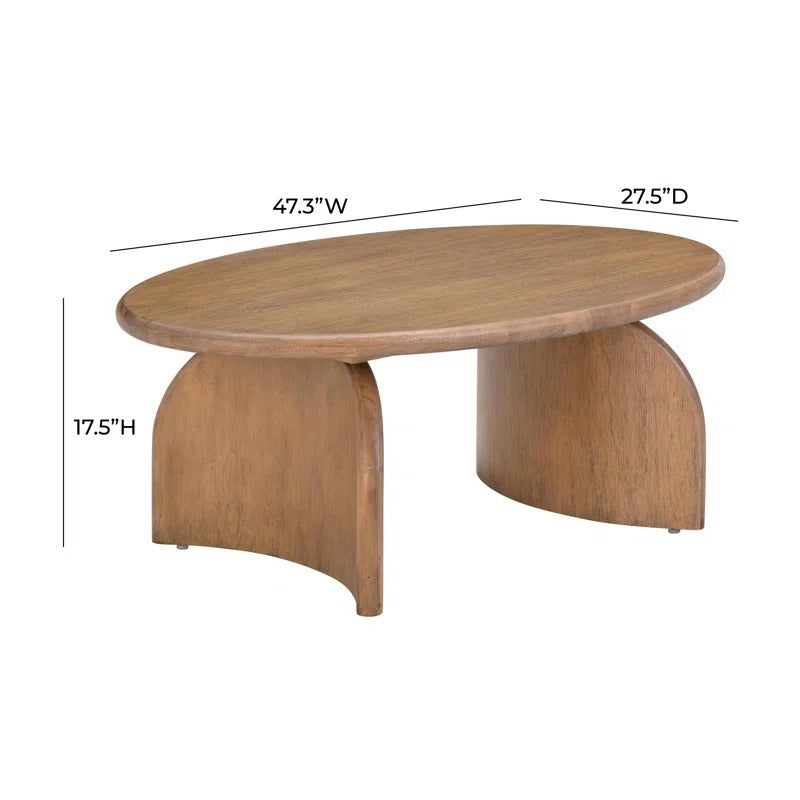 Oval Solid Wood Coffee Table | Modern Sculptural Base | Natural Wood Living Room Centerpiece | J.L.HOME DECOR