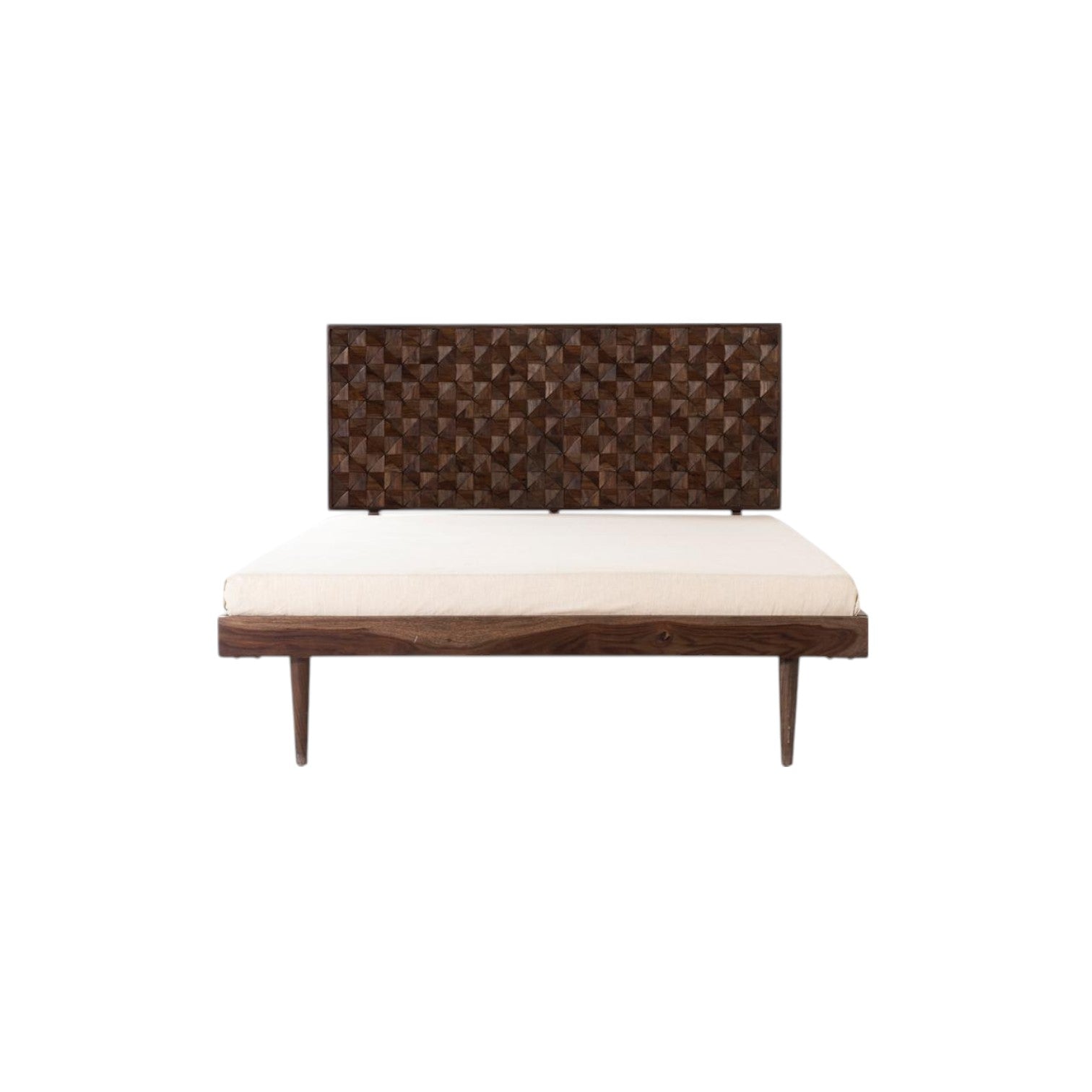 Prism Queen Bed | Handcrafted Sheesham Wood Bed with Geometric Headboard | J.L.HOME DECOR