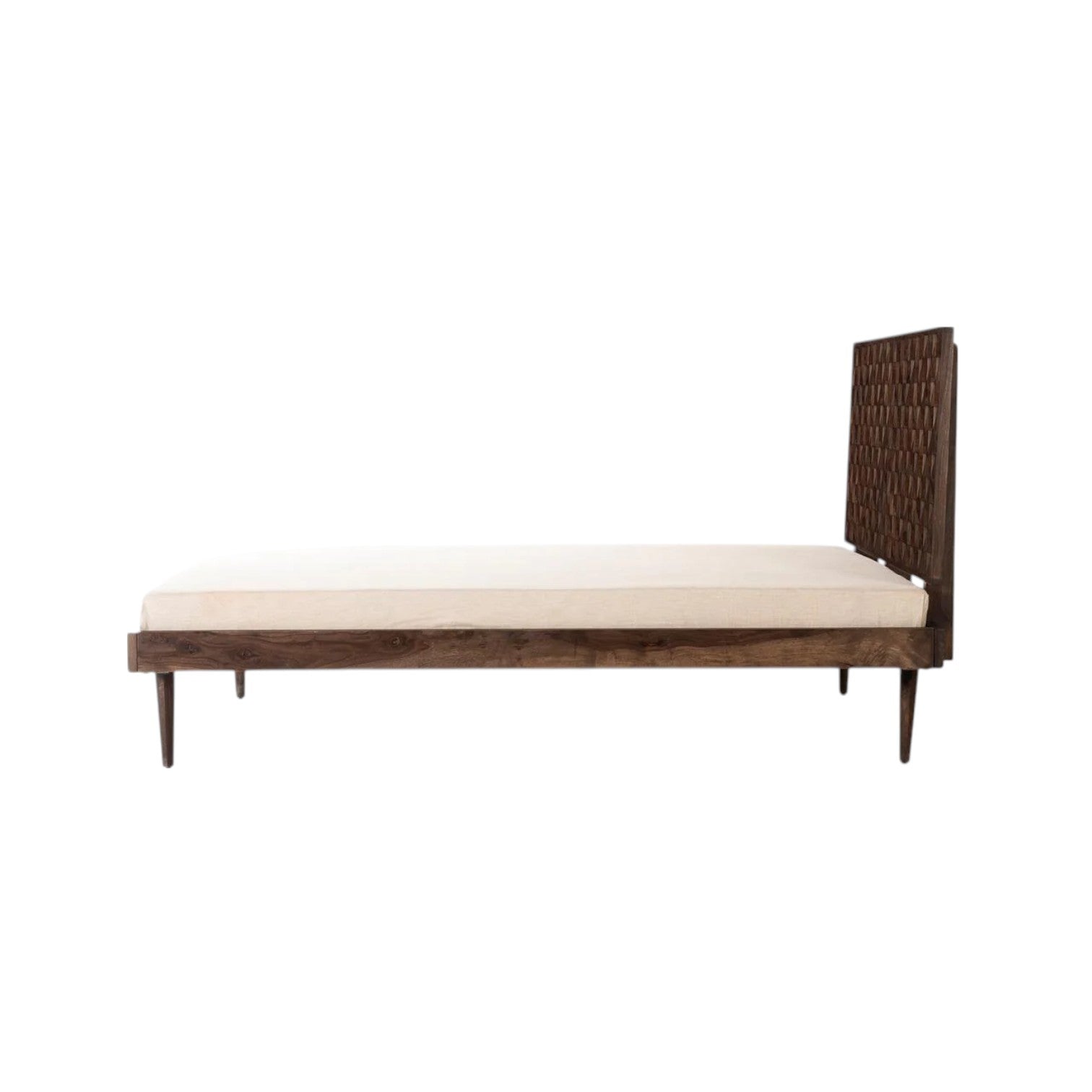 Prism Queen Bed | Handcrafted Sheesham Wood Bed with Geometric Headboard | J.L.HOME DECOR