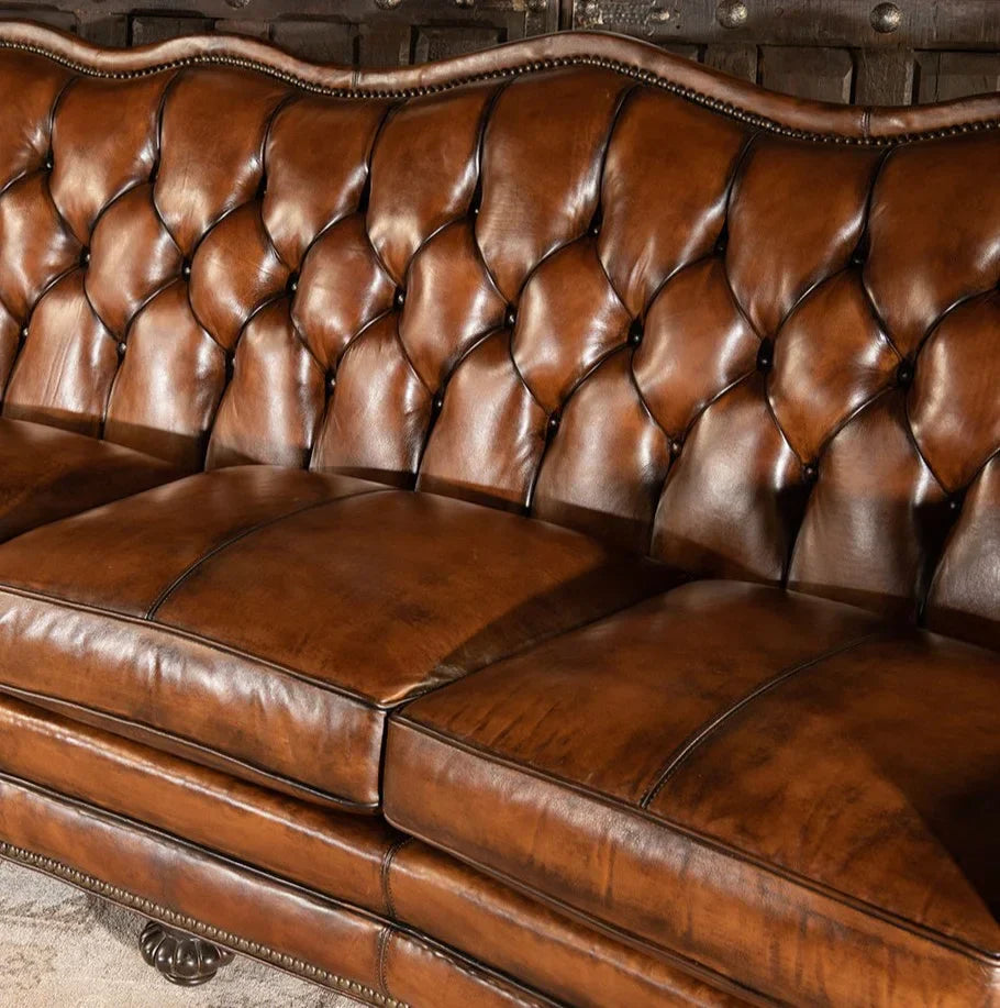 Majestique Renaissance Tufted Buffalo Leather Sofa – Premium 3-Seater by J.L.HOME DECOR