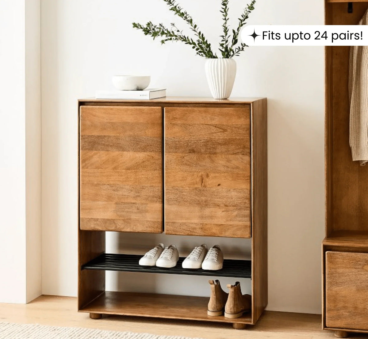 Nest 6-Tier Solid Mango Wood Shoe Cabinet – Handcrafted Organizer in Teak Finish by J.L.HOME DECOR