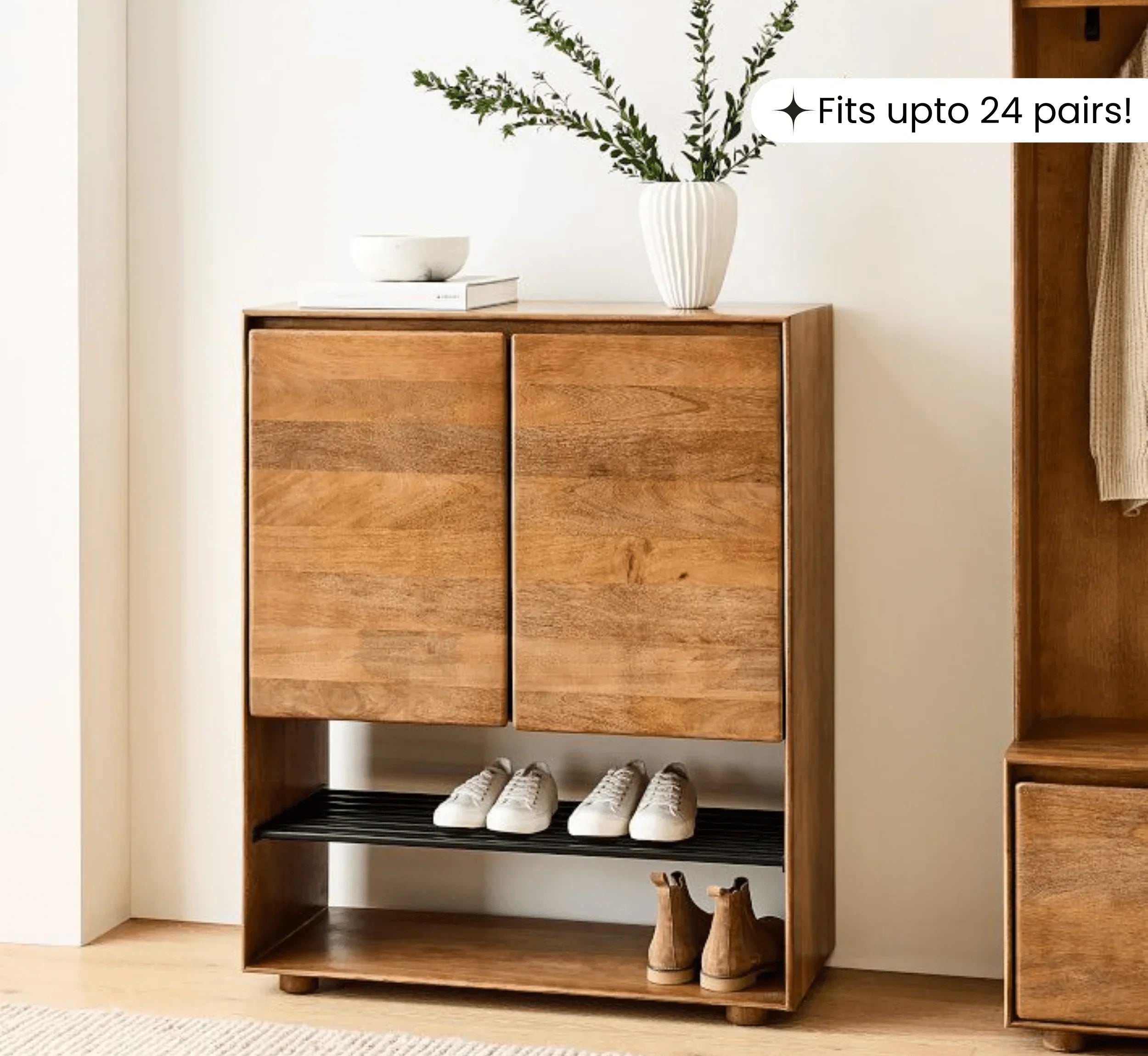 Nest 6-Tier Solid Mango Wood Shoe Cabinet – Handcrafted Organizer in Teak Finish by J.L.HOME DECOR