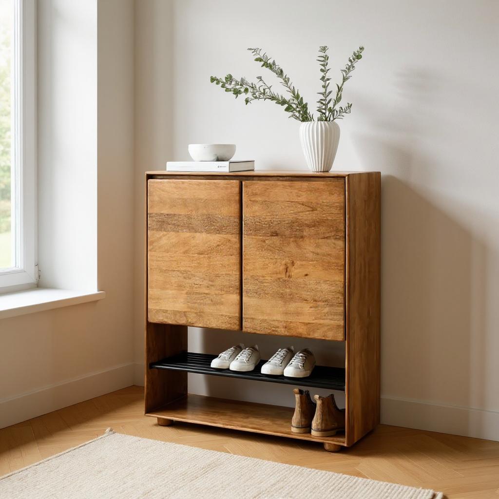 Nest 6-Tier Solid Mango Wood Shoe Cabinet – Handcrafted Organizer in Teak Finish by J.L.HOME DECOR