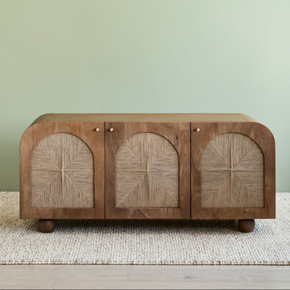 Arcadia Sideboard | Handcrafted Solid Mango Wood Cabinet with Woven Doors | J.L.HOME DECOR