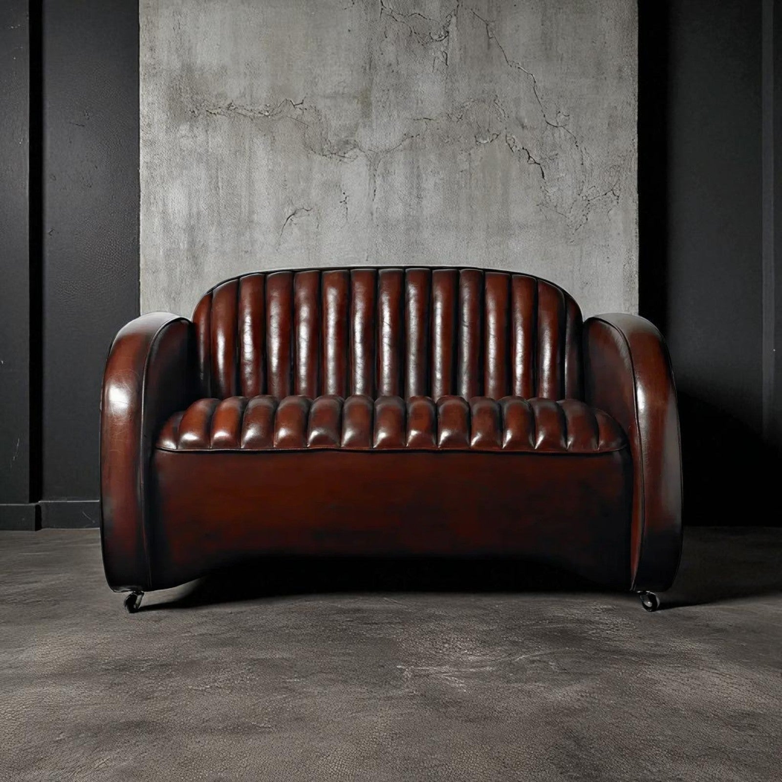 Lombard Chestnut Duo Leather Sofa – Handcrafted 2-Seater by J.L.HOME DECOR