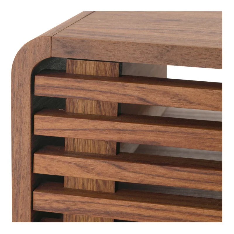 Mid-Century Modern Slatted Wood Coffee Table | Walnut Finish | Integrated Storage | Living Room Centerpiece | J.L.HOME DECOR