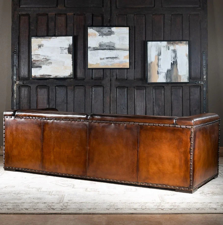 Artisan Vault Brown Leather 3-Seater Sofa – Handcrafted Heritage by J.L.HOME DECOR