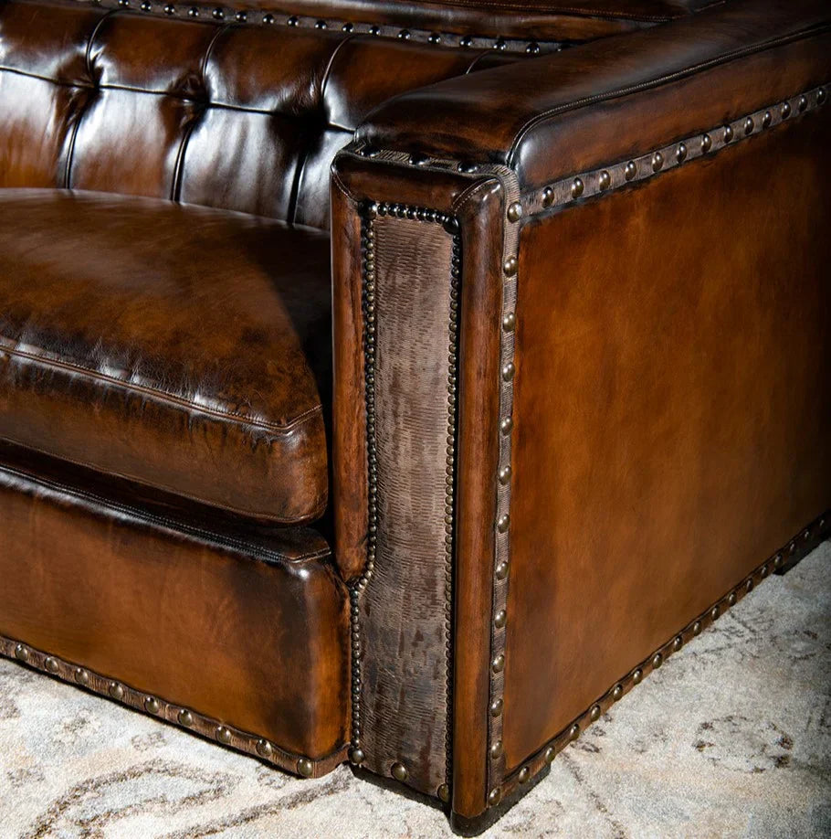 Artisan Vault Brown Leather 3-Seater Sofa – Handcrafted Heritage by J.L.HOME DECOR