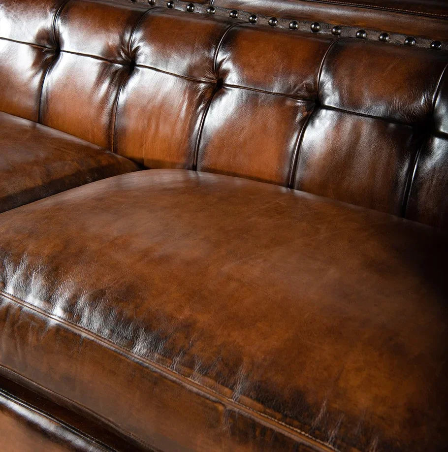 Artisan Vault Brown Leather 3-Seater Sofa – Handcrafted Heritage by J.L.HOME DECOR