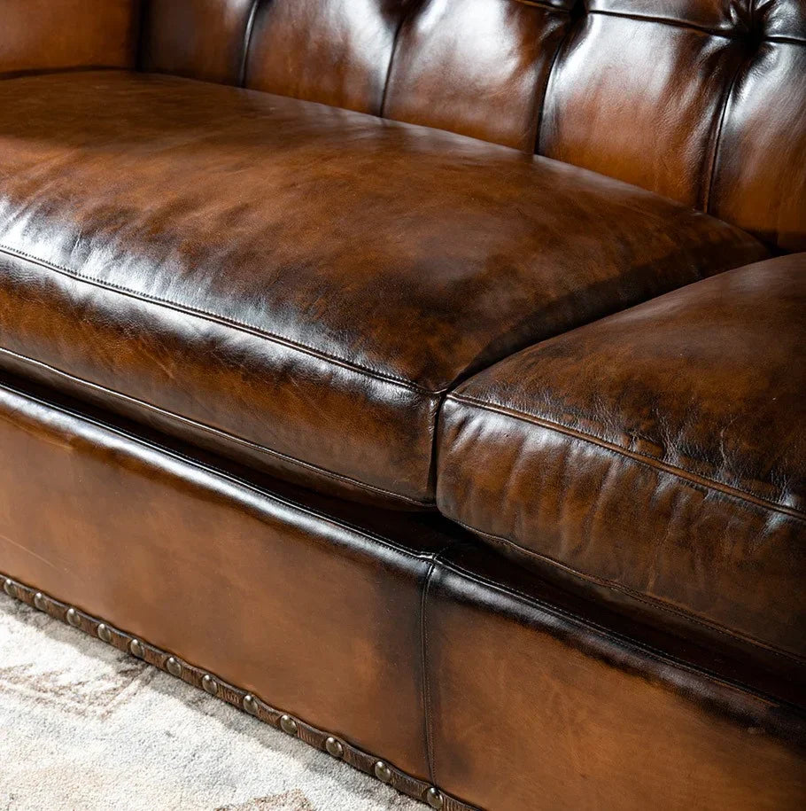 Artisan Vault Brown Leather 3-Seater Sofa – Handcrafted Heritage by J.L.HOME DECOR