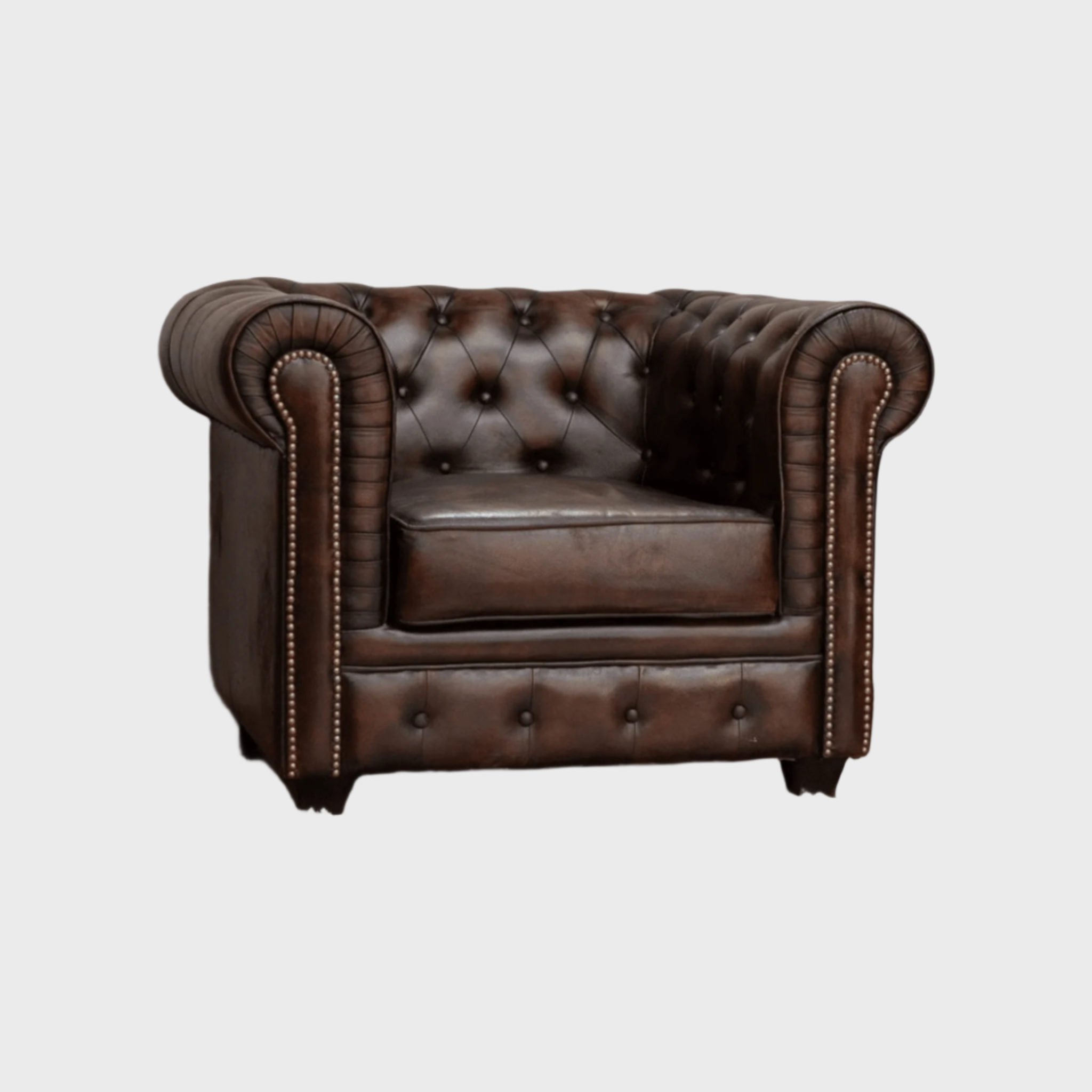 Chesterfield Leather Armchair | Single Seater Tufted Club Chair | Handcrafted Luxury Living Room Furniture | J.L.HOME DECOR