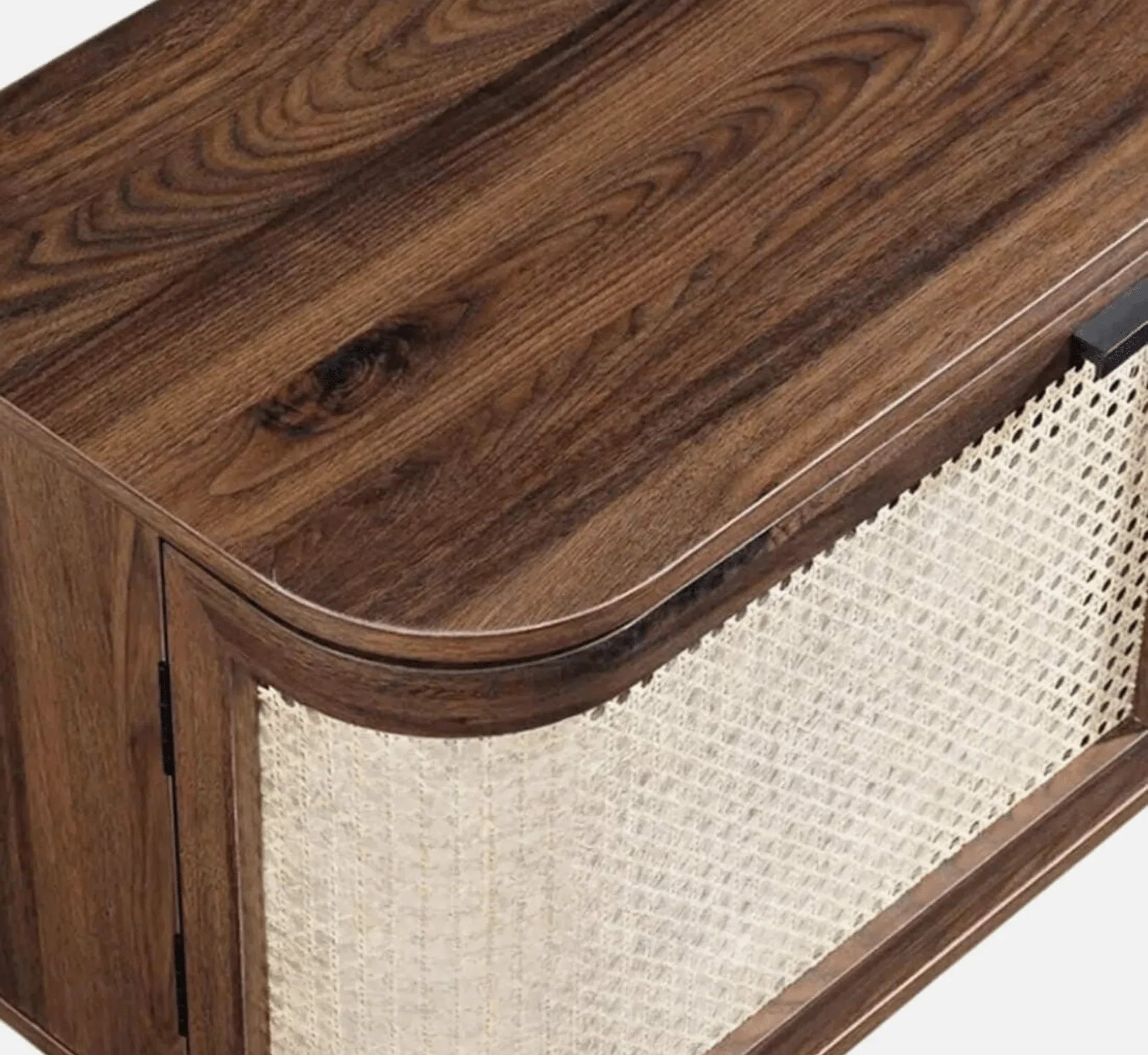 RetraVida Cane & Solid Mango Wood TV Unit – Walnut Finish, Handcrafted Media Console by J.L.HOME DECOR
