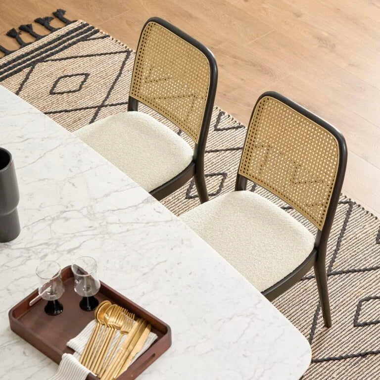 RattanGrove Mango Wood Dining Set with Rattan Chairs – Natural Finish, 4/6/8 Seater by J.L.HOME DECOR