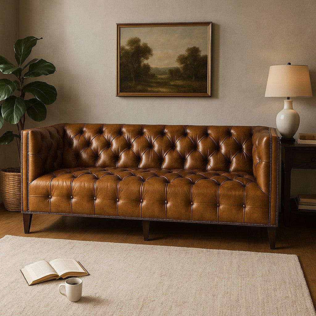 Kingston Tufted Buffalo Leather 3-Seater Sofa – Handcrafted Luxury by J.L.HOME DECOR