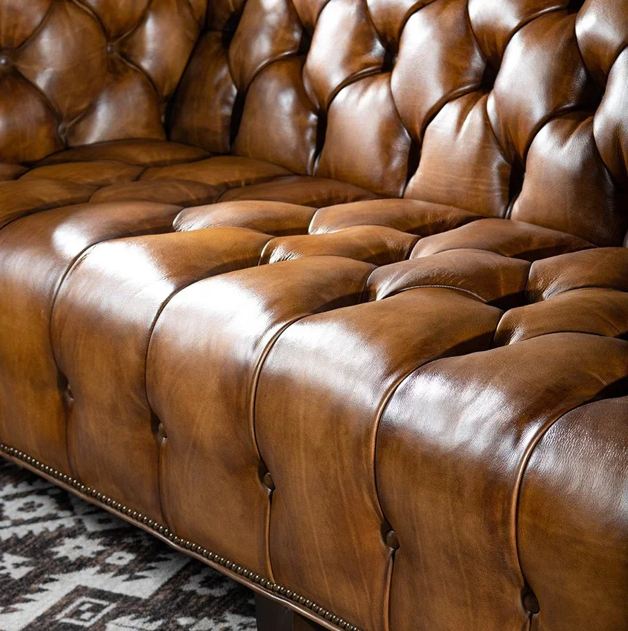 Kingston Tufted Buffalo Leather 3-Seater Sofa – Handcrafted Luxury by J.L.HOME DECOR