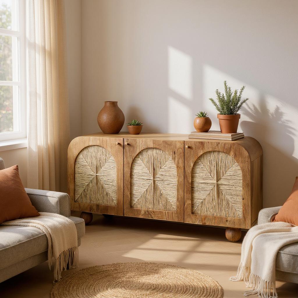 Arcadia Sideboard | Handcrafted Solid Mango Wood Cabinet with Woven Doors | J.L.HOME DECOR