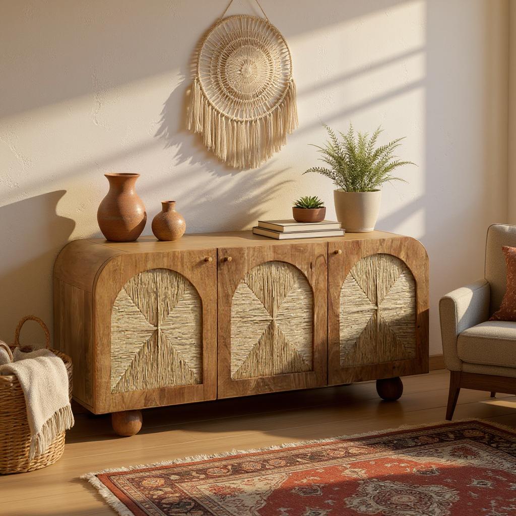 Arcadia Sideboard | Handcrafted Solid Mango Wood Cabinet with Woven Doors | J.L.HOME DECOR