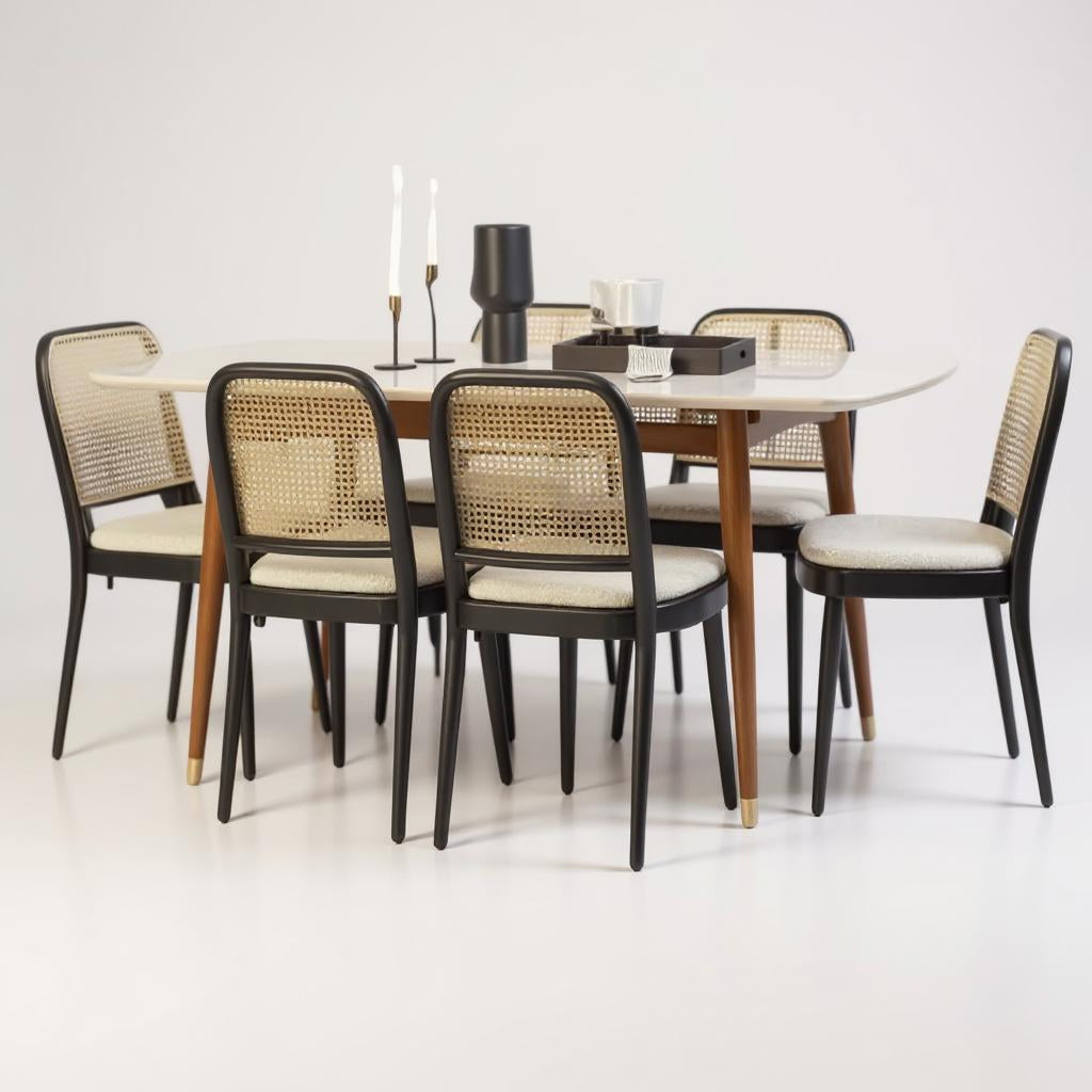 RattanGrove Mango Wood Dining Set with Rattan Chairs – Natural Finish, 4/6/8 Seater by J.L.HOME DECOR