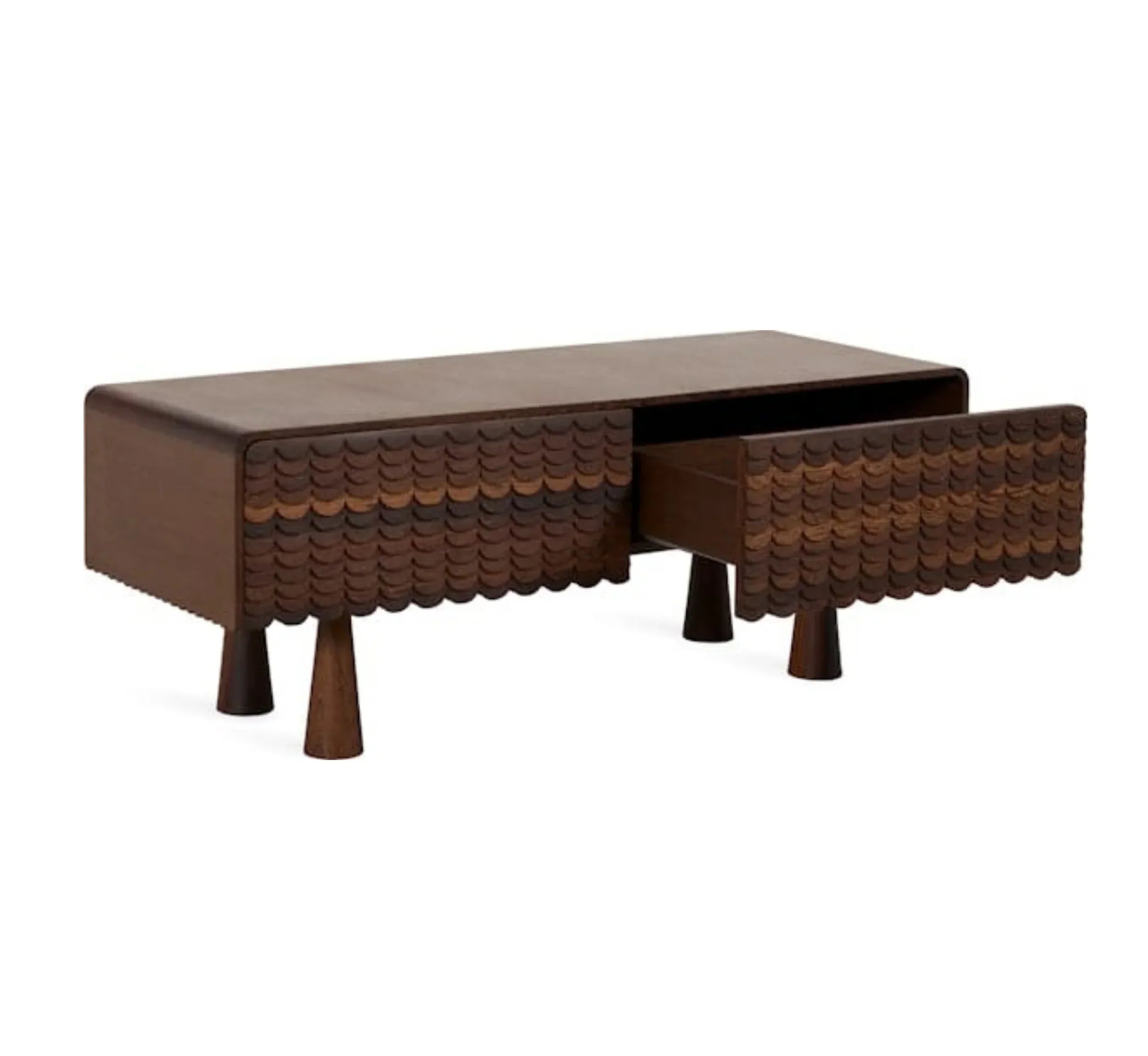 MangoNest Solid Mango Wood Center Table with 2 Drawers – Dark Walnut Finish, Handcrafted by J.L.HOME DECOR